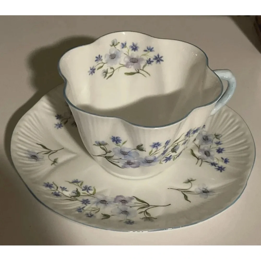 Shelley Tea Cup and Saucer England 1930’s BLUE ROCK  Teacup 13591 * MINT *